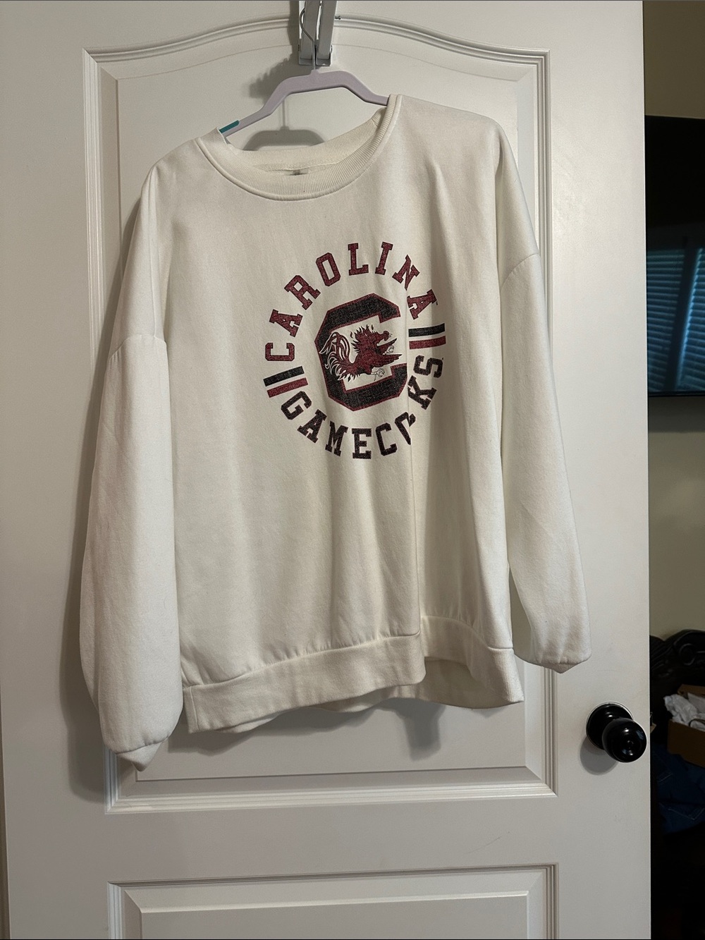 Carolina Gamecocks White Crewneck Sweatshirt with Garnet Logo